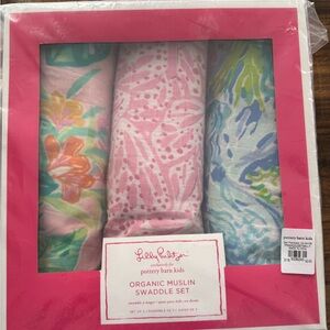 Lilly Pulitzer with Pottery Barn Organic Muslin Swaddle Set - Pink, Blue, Green
